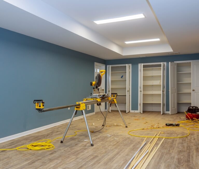 Interior construction of housing with drywall installed door for a new home before installing