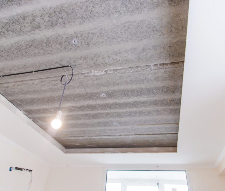 ceiling box repair in the house. Selective focus. white.