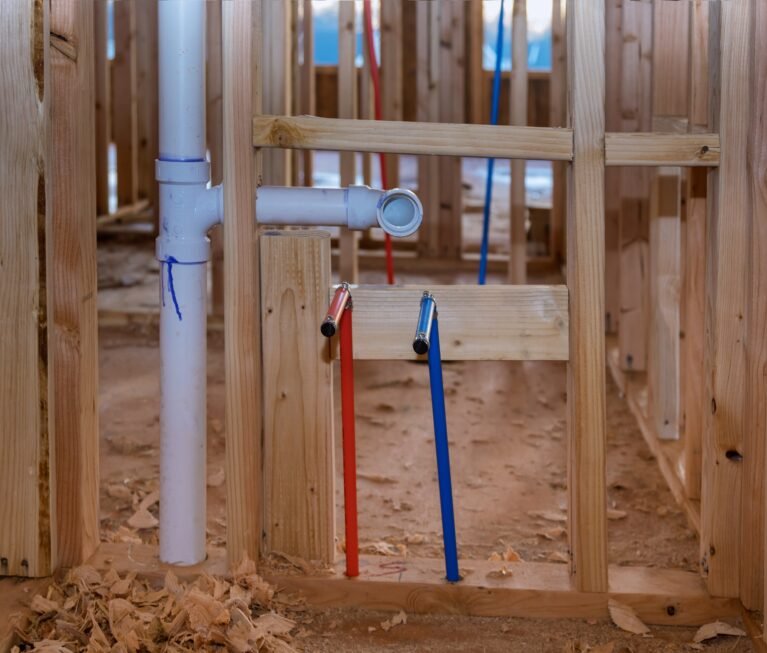 PVC pipe connections install and assemble water and drain under bathroom